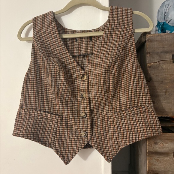Jackets & Blazers - Brown Houndstooth Button-Up Vest Size Small